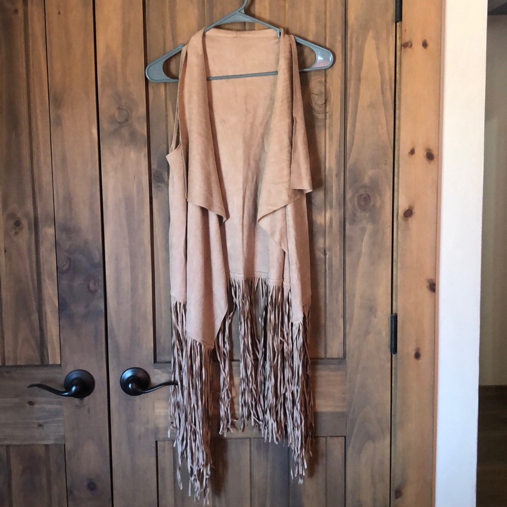 Faux Suede Tan Fringe Vest